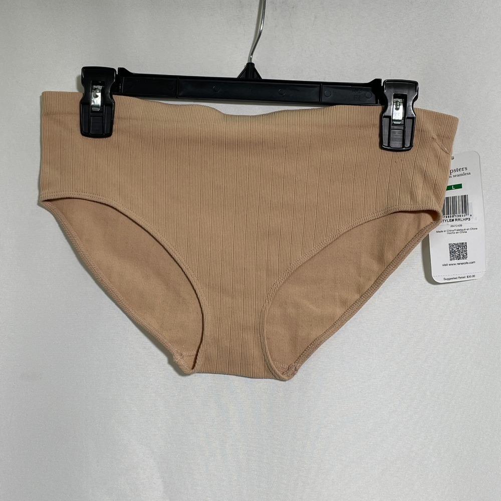 Rene Rofe Modern Seamless Hipster Tan Nude Ribbed Panties Women's LARGE NWT